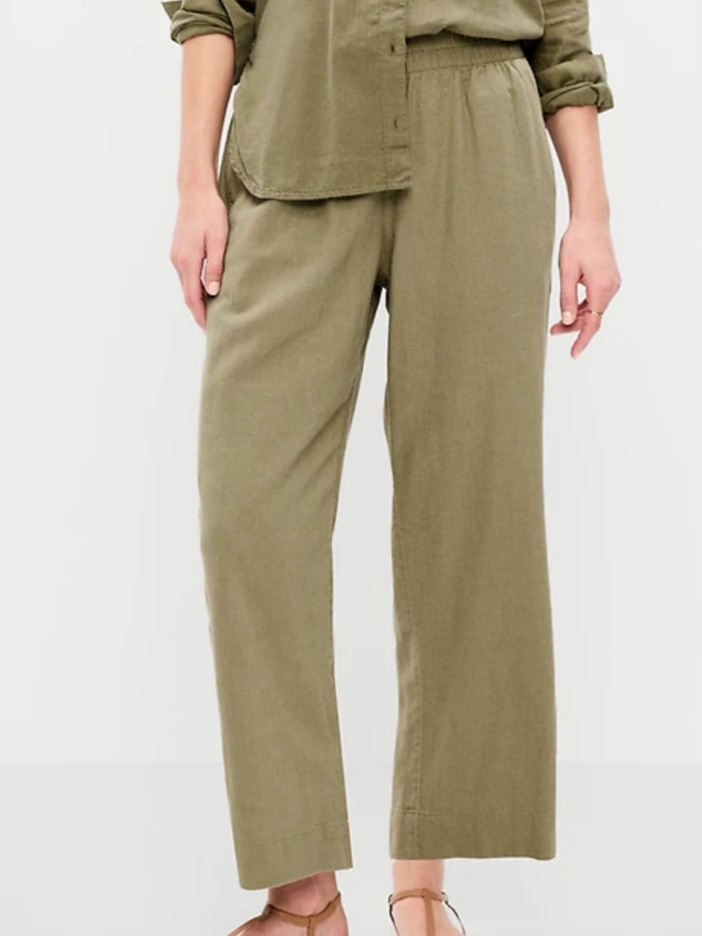 High-Waisted Linen-Blend Straight Ankle Pants - Picture 3 of 3
